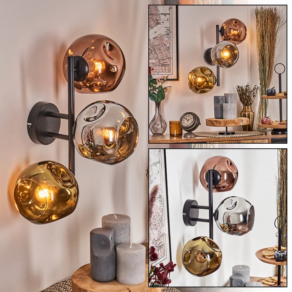 Ripoll Kogellampje, Wandlamp Chroom, Goud, Koperkleurig, Rookkleurig, 3-lichts main product photo