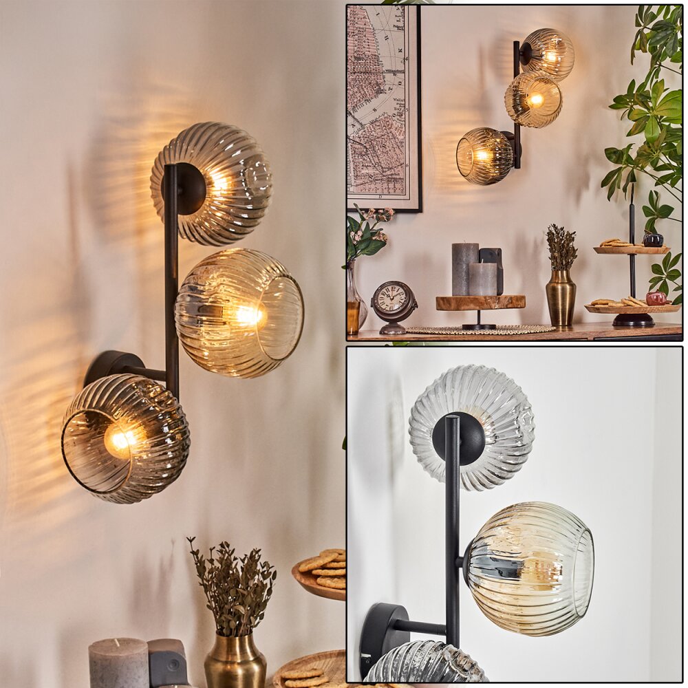 Ripoll Kogellampje, Wandlamp Amber, Duidelijk, Rookkleurig, 3-lichts main product photo