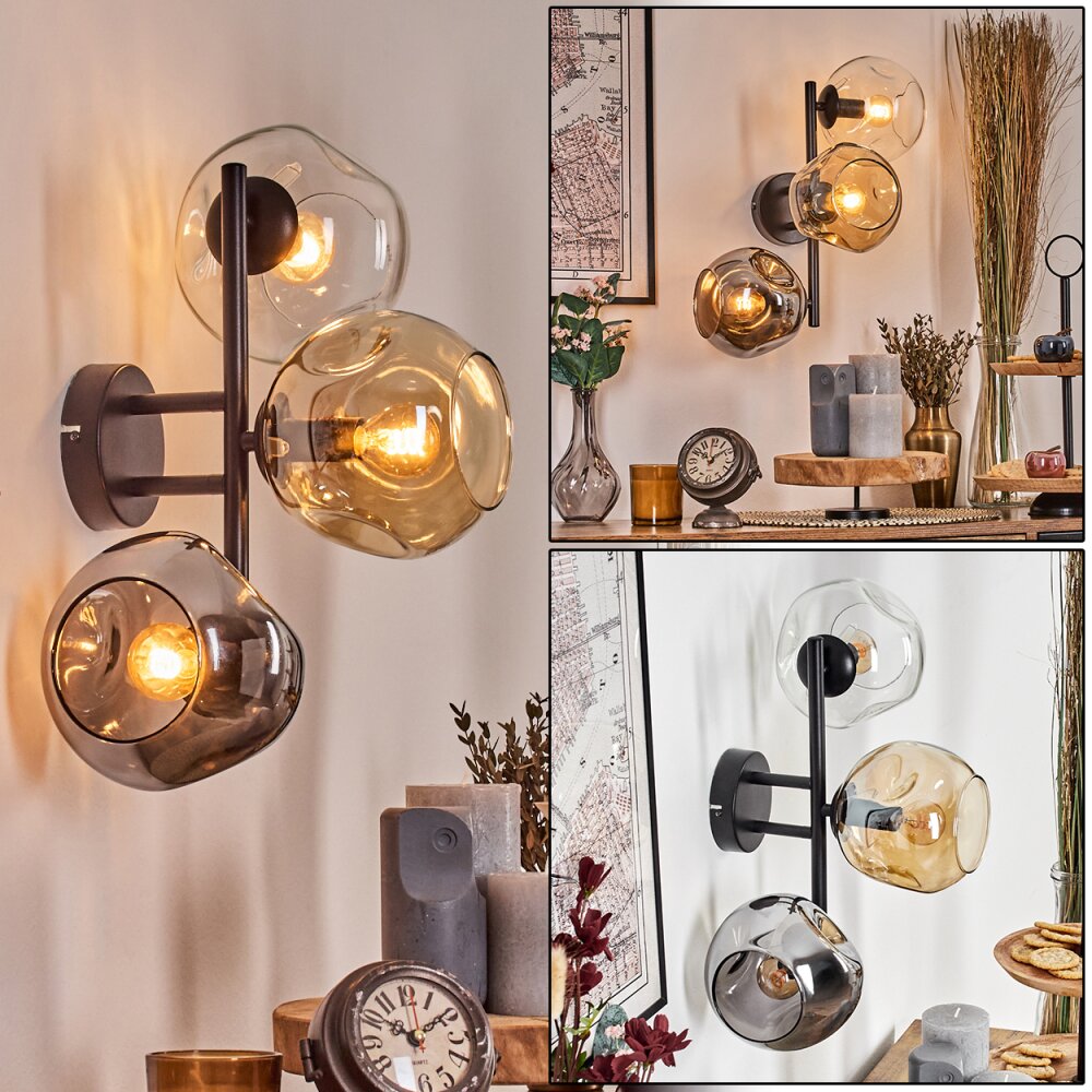 Ripoll Kogellampje, Wandlamp Amber, Duidelijk, Rookkleurig, 3-lichts main product photo