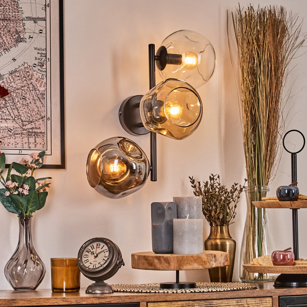 Ripoll Kogellampje, Wandlamp Amber, Duidelijk, Rookkleurig, 3-lichts