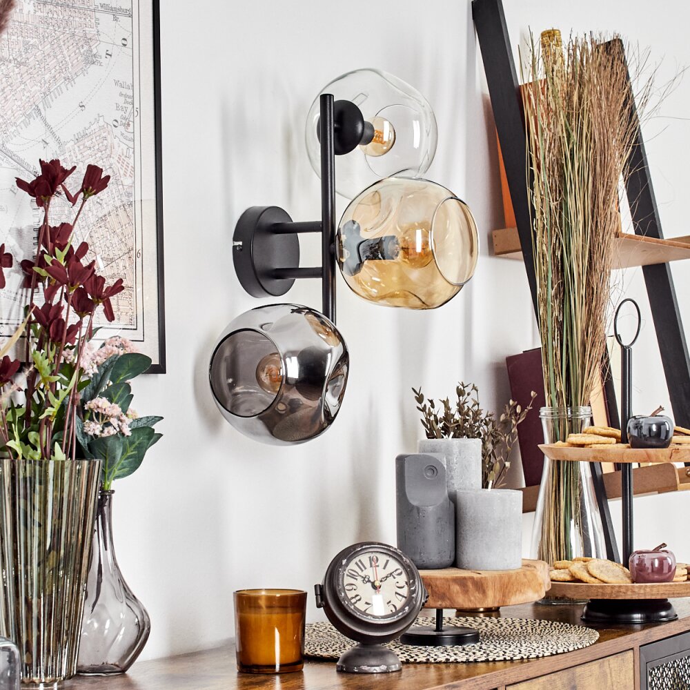 Ripoll Kogellampje, Wandlamp Amber, Duidelijk, Rookkleurig, 3-lichts