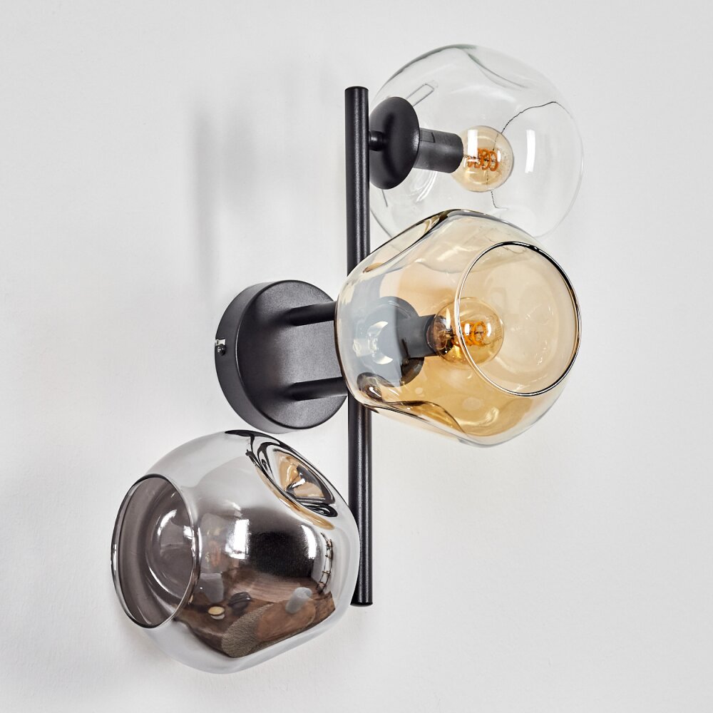 Ripoll Kogellampje, Wandlamp Amber, Duidelijk, Rookkleurig, 3-lichts