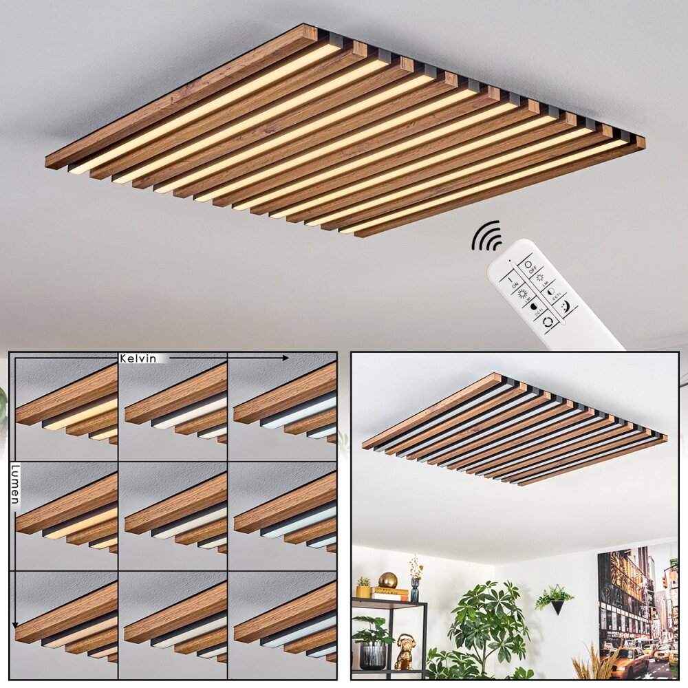Tandragee Plafondlamp, Paneel LED houtlook, Zwart, 1-licht, Afstandsbediening main product photo