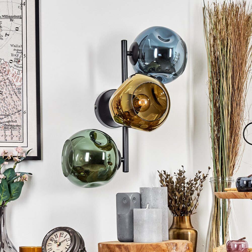 Ripoll Kogellampje, Wandlamp Blauw, Goud, Groen, 3-lichts