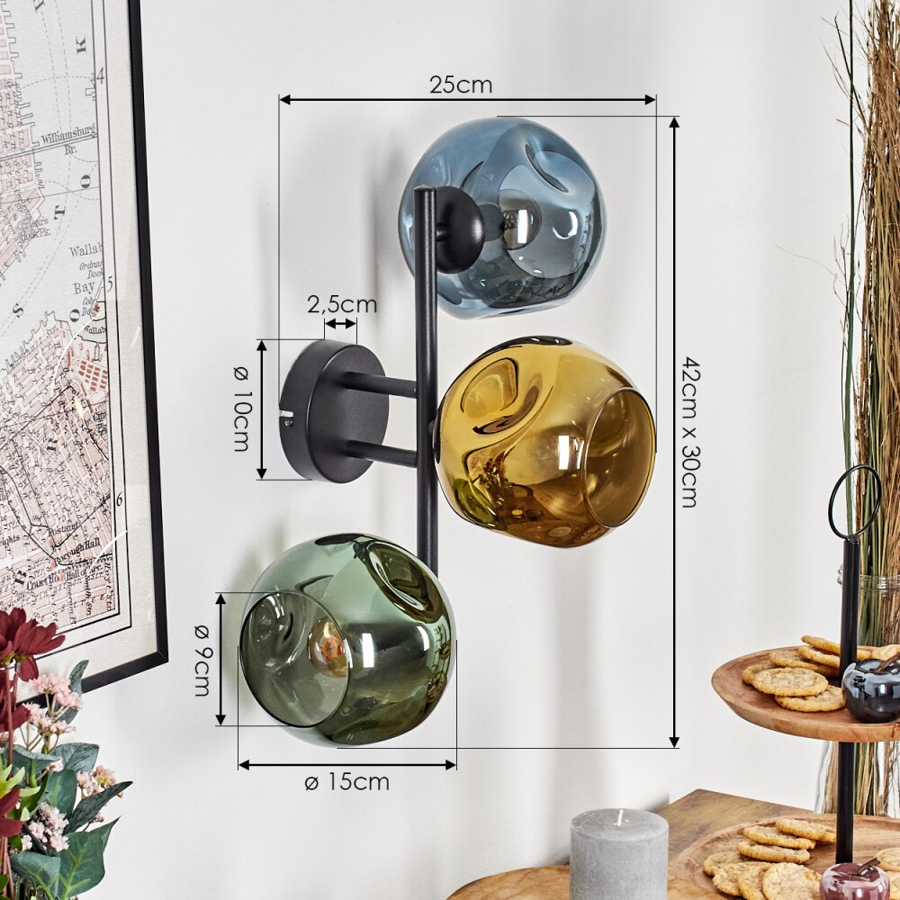 Ripoll Kogellampje, Wandlamp Blauw, Goud, Groen, 3-lichts
