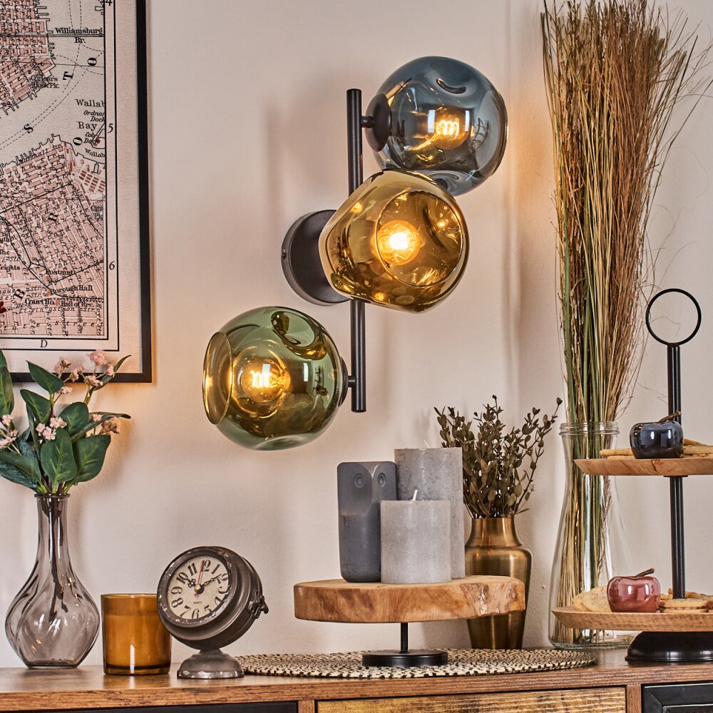 Ripoll Kogellampje, Wandlamp Blauw, Goud, Groen, 3-lichts