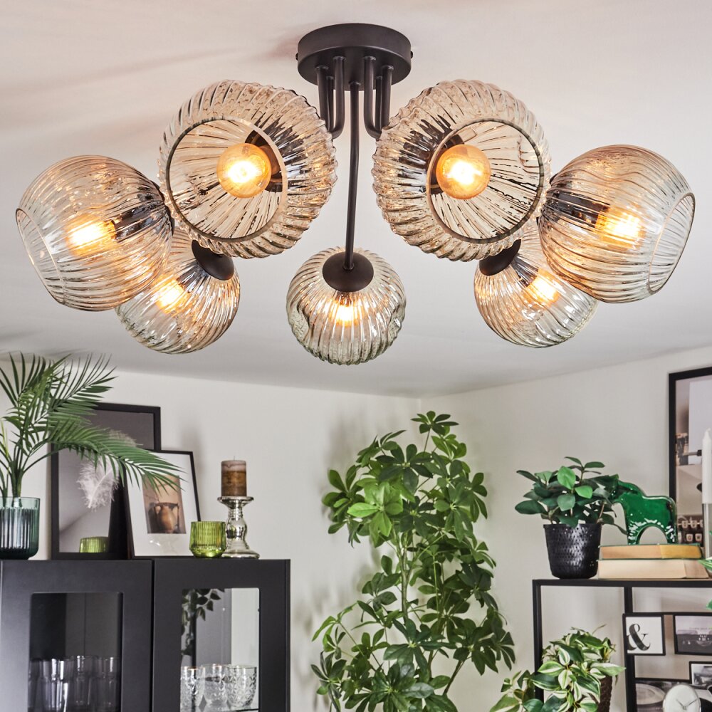 Ripoll Plafondlamp, Kogellampje Amber, Duidelijk, 7-lichts