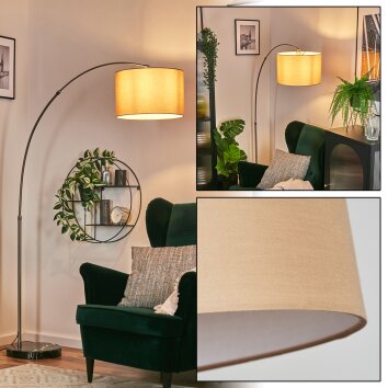 Soungou Staande lamp, Booglampen Nikkel mat, Zwart, 1-licht, Stoffen kap