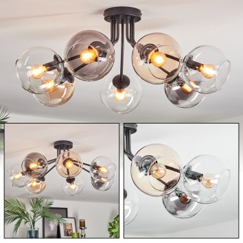 Koyoto Plafondlamp, Kogellampje 82 cm Amber, Duidelijk, Rookkleurig, 7-lichts