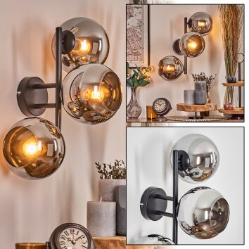 Koyoto Kogellampje, Wandlamp Chroom, Rookkleurig, 3-lichts Koyoto Kogellampje, Wandlamp Chroom, Rookkleurig, 3-lichts