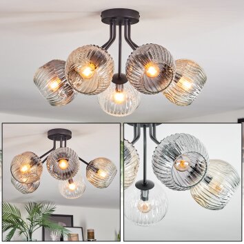 Ripoll Plafondlamp, Kogellampje Amber, Duidelijk, Rookkleurig, 5-lichts