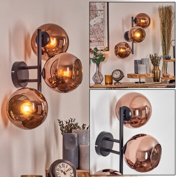 Koyoto Kogellampje, Wandlamp Koperkleurig, 3-lichts Koyoto Kogellampje, Wandlamp Koperkleurig, 3-lichts