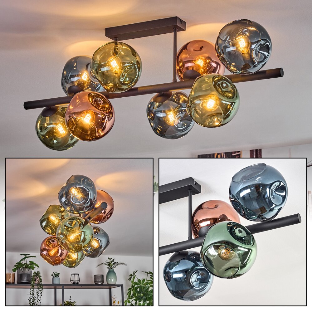 Ripoll Plafondlamp, Kogellampje Blauw, Groen, Koperkleurig, 8-lichts main product photo