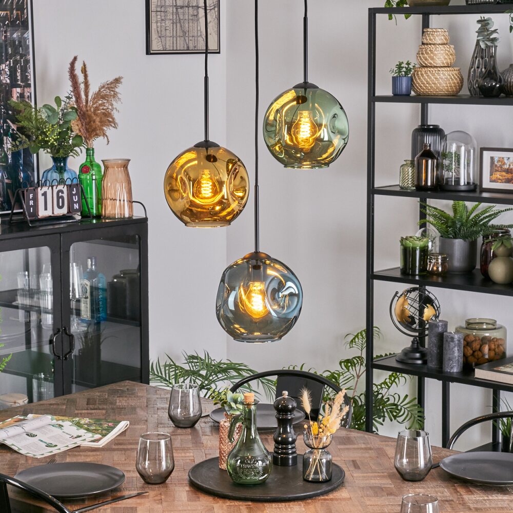Ripoll Hanglamp, Kogellampje, Cluster hanglamp Blauw, Goud, Groen, 3-lichts main product photo