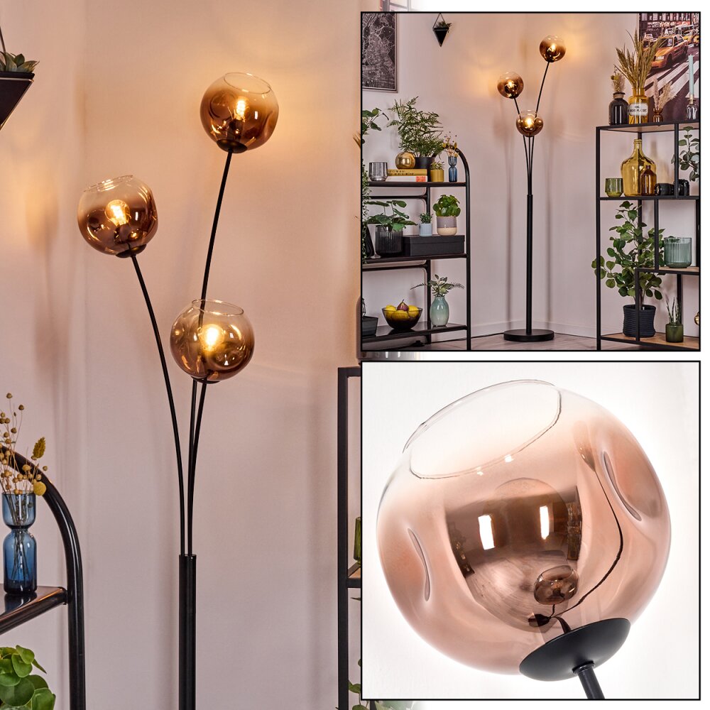 Ripoll Kogellampje, Staande lamp Duidelijk, Koperkleurig, 3-lichts main product photo