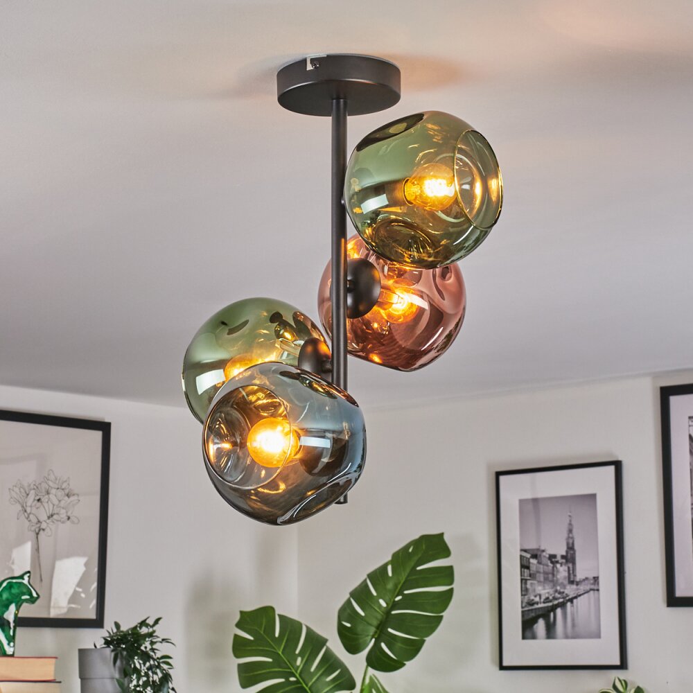 Ripoll Plafondlamp, Kogellampje Blauw, Groen, Koperkleurig, 4-lichts