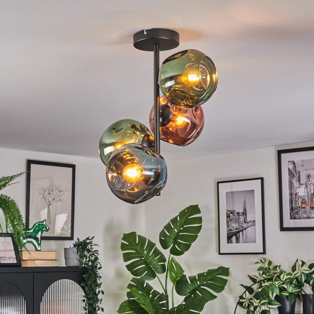 Ripoll Plafondlamp, Kogellampje Blauw, Groen, Koperkleurig, 4-lichts