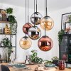 Gastor Hanglamp, Kogellampje, Hanglamp Amber, Chroom, Koperkleurig, Rookkleurig, 6-lichts