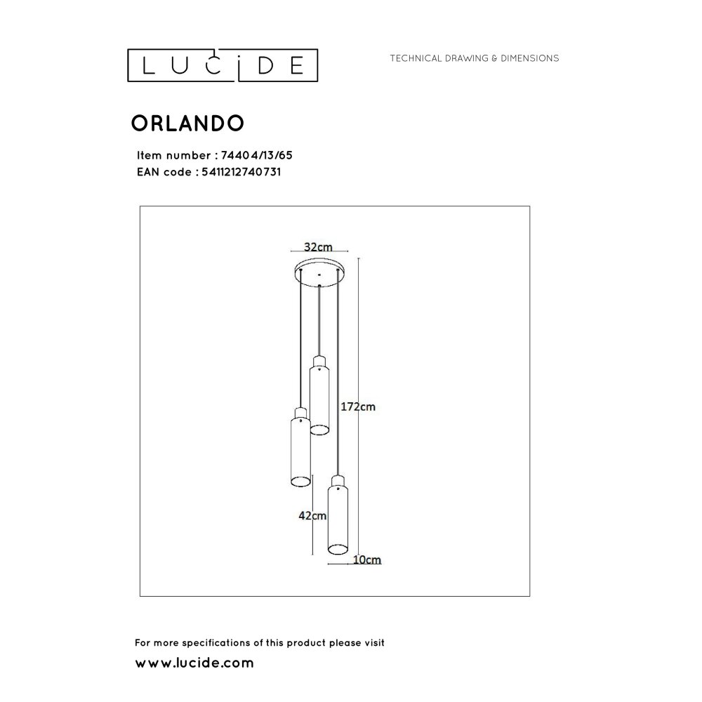 Lucide ORLANDO Hanglampen Grijs, Roest, 3-lichts