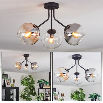 Koyoto Plafondlamp, Kogellampje 42 cm Amber, Duidelijk, Rookkleurig, 3-lichts