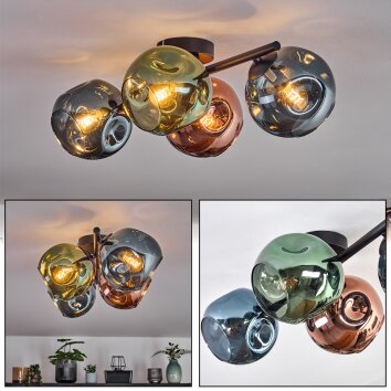Ripoll Plafondlamp, Kogellampje Blauw, Groen, Koperkleurig, 4-lichts Ripoll Plafondlamp, Kogellampje Blauw, Groen, Koperkleurig, 4-lichts