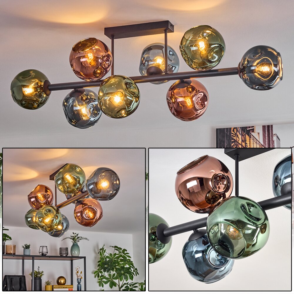 Ripoll Plafondlamp, Kogellampje Blauw, Groen, Koperkleurig, 8-lichts main product photo