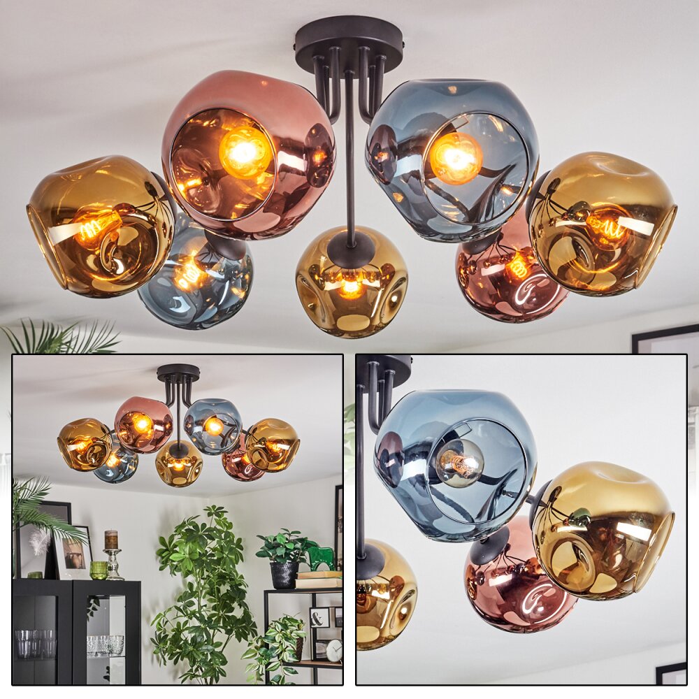 Ripoll Plafondlamp, Kogellampje Blauw, Goud, Koperkleurig, 7-lichts main product photo