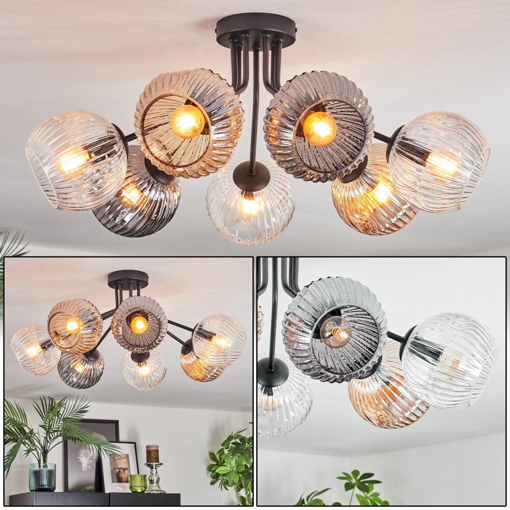 Ripoll Plafondlamp, Kogellampje Amber, Duidelijk, Rookkleurig, 7-lichts main product photo