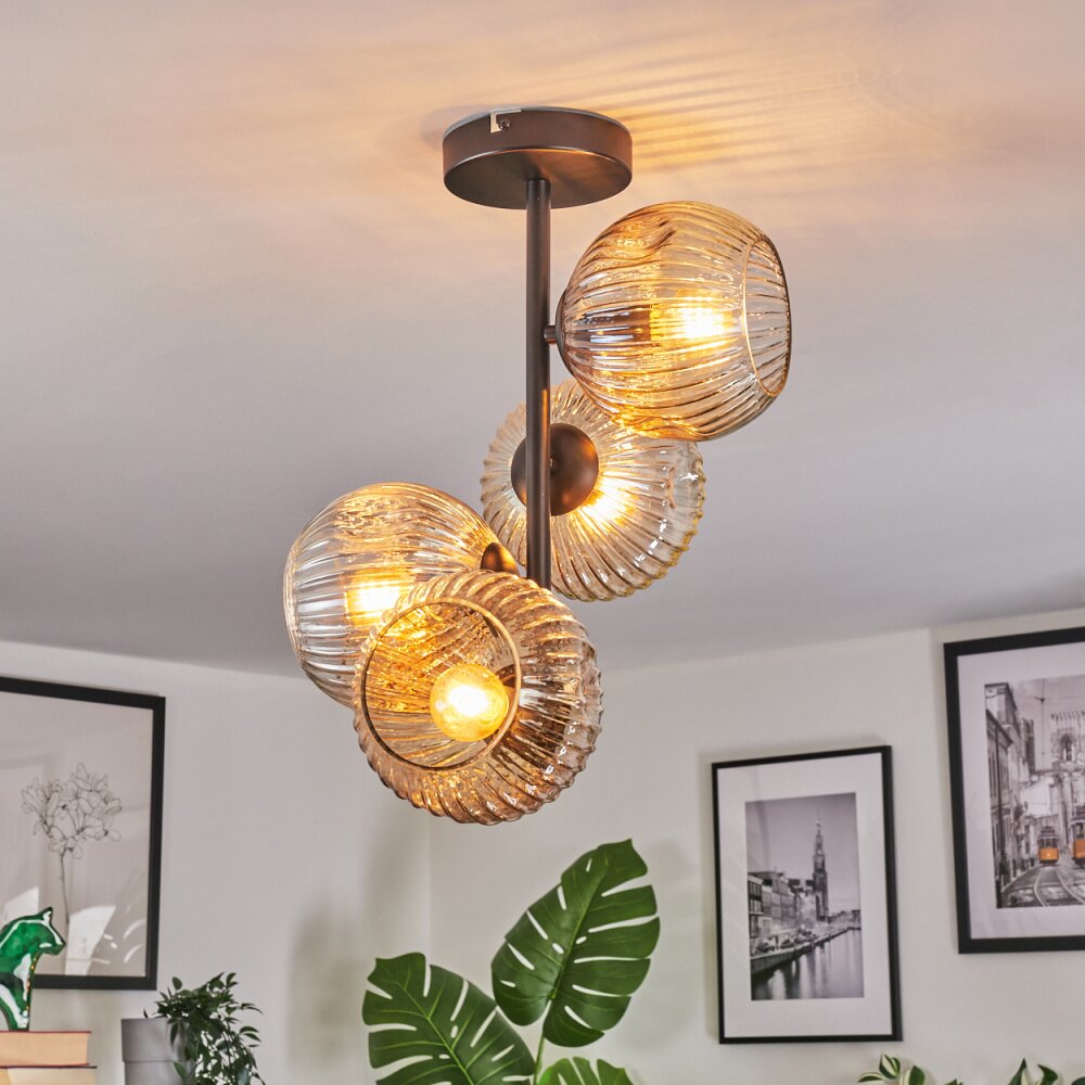 Ripoll Plafondlamp, Kogellampje Amber, Duidelijk, 4-lichts