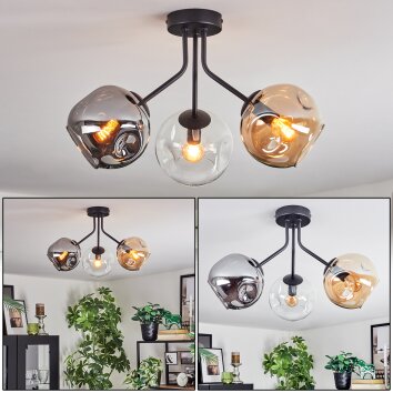 Ripoll Plafondlamp, Kogellampje Amber, Duidelijk, Rookkleurig, 3-lichts