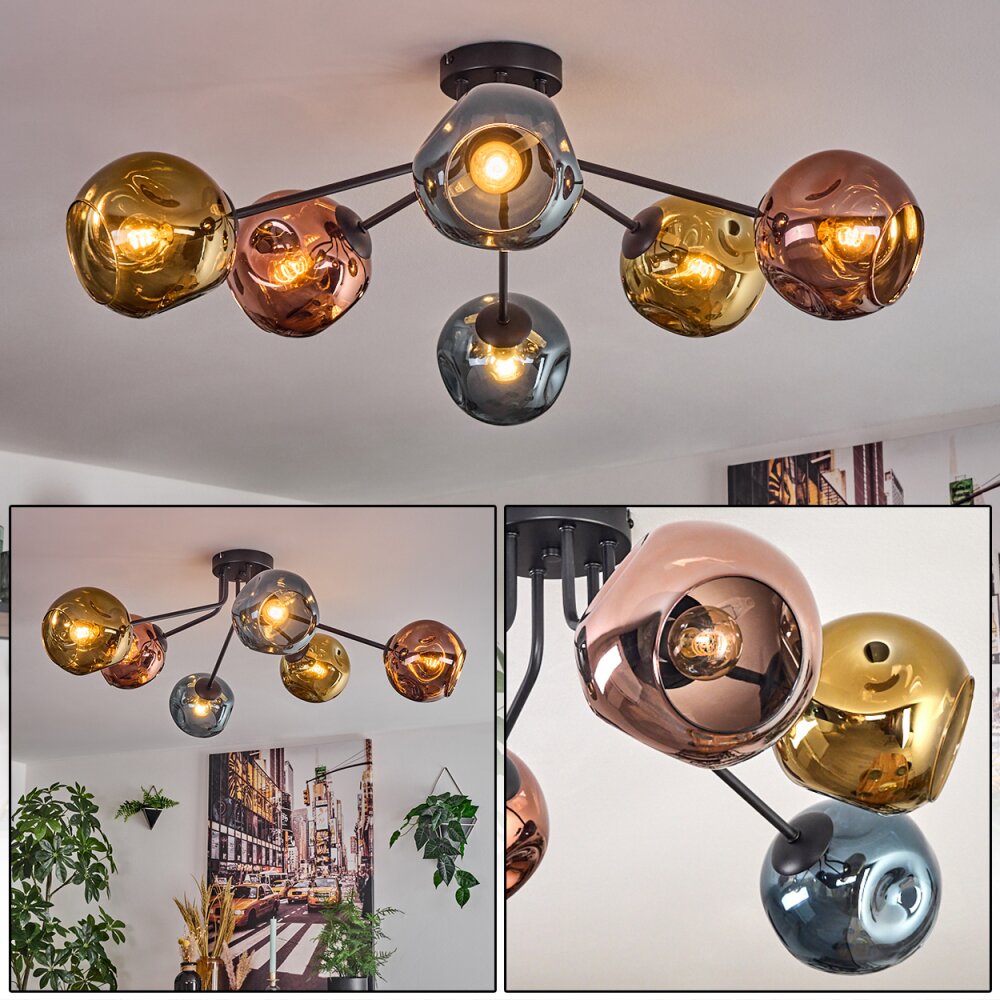 Ripoll Plafondlamp, Kogellampje Blauw, Goud, Koperkleurig, 6-lichts main product photo