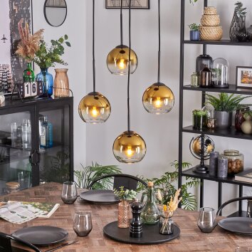 Koyoto Hanglamp, Kogellampje, Cluster hanglamp 35 cm Goud, Duidelijk, 4-lichts Koyoto Hanglamp, Kogellampje, Cluster hanglamp 35 cm Goud, Duidelijk, 4-lichts