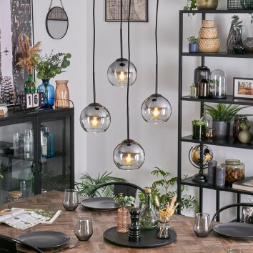 Koyoto Hanglamp, Kogellampje, Cluster hanglamp 35 cm Duidelijk, Rookkleurig, 4-lichts Koyoto Hanglamp, Kogellampje, Cluster hanglamp 35 cm Duidelijk, Rookkleurig, 4-lichts