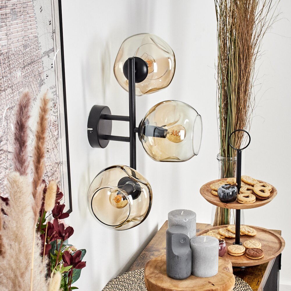 Ripoll Kogellampje, Wandlamp Amber, Duidelijk, 3-lichts