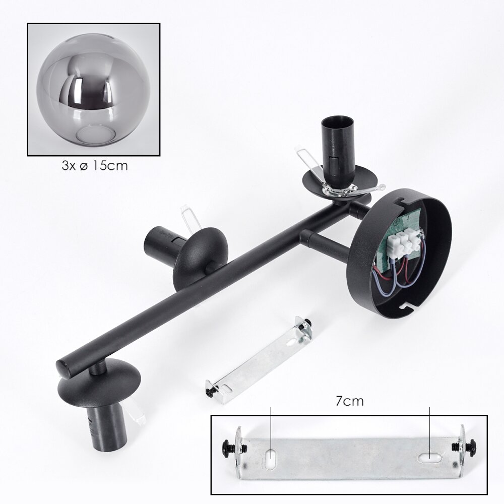 Gastor Kogellampje, Wandlamp Rookkleurig, 3-lichts