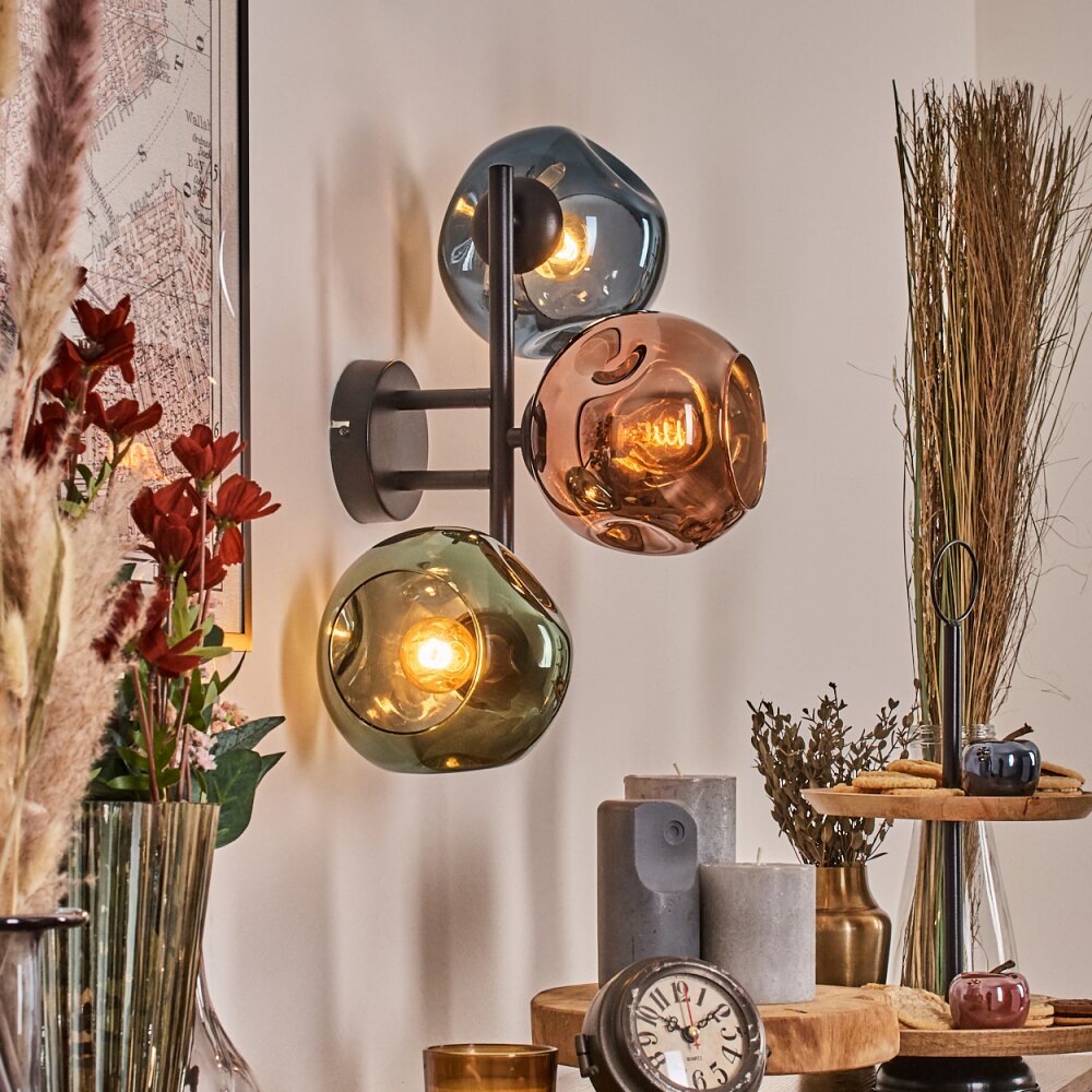 Ripoll Kogellampje, Wandlamp Blauw, Groen, Koperkleurig, 3-lichts