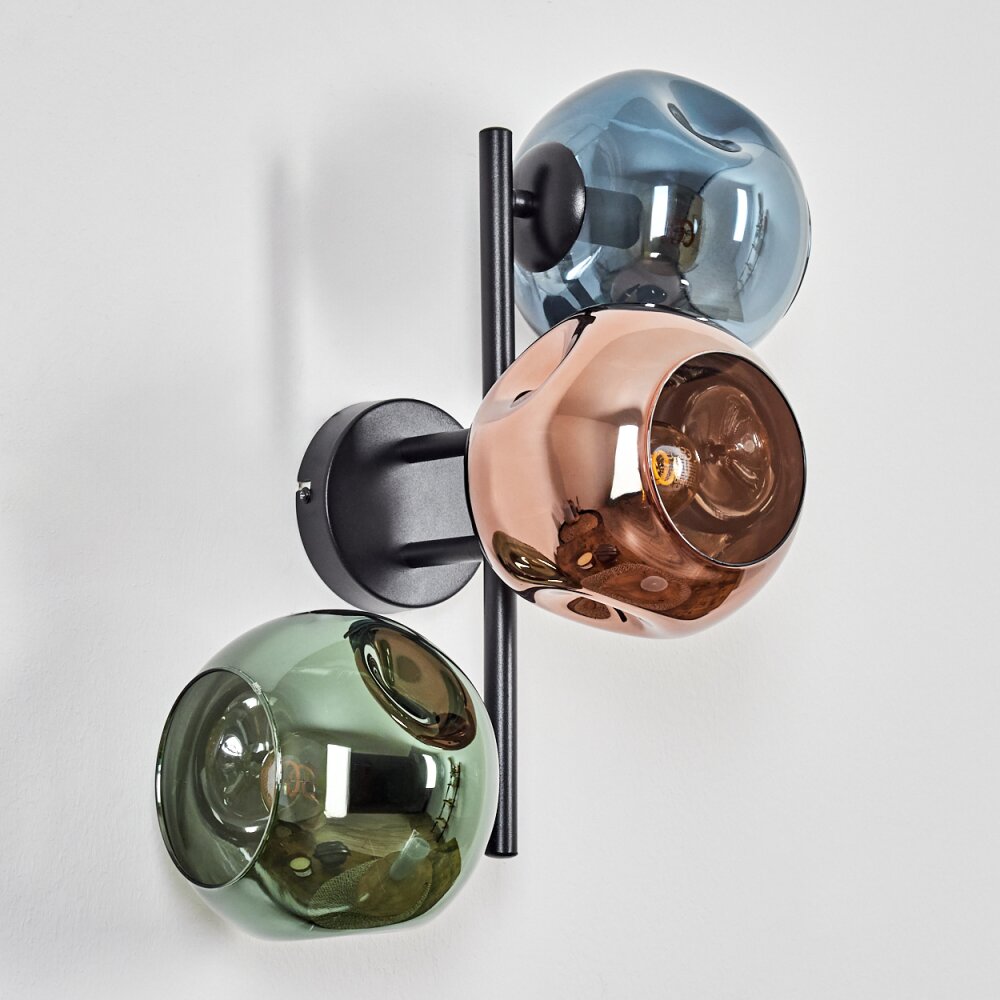 Ripoll Kogellampje, Wandlamp Blauw, Groen, Koperkleurig, 3-lichts