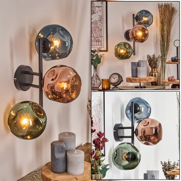 Ripoll Kogellampje, Wandlamp Blauw, Groen, Koperkleurig, 3-lichts