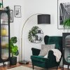 Bassagoda Staande lamp, Booglampen Messing, Zwart, 1-licht, Stoffen lampenkap
