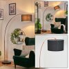 Bassagoda Staande lamp, Booglampen Koperkleurig, Zwart, 1-licht, Stoffen lampenkap