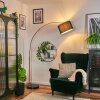 Bassagoda Staande lamp, Booglampen Koperkleurig, Zwart, 1-licht, Stoffen lampenkap