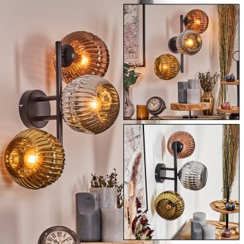 Ripoll Kogellampje, Wandlamp Chroom, Goud, Koperkleurig, Rookkleurig, 3-lichts