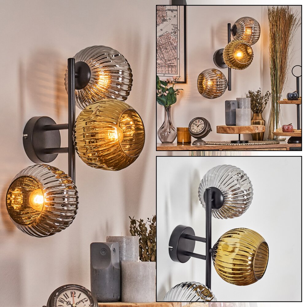 Ripoll Kogellampje, Wandlamp Chroom, Goud, Rookkleurig, 3-lichts main product photo