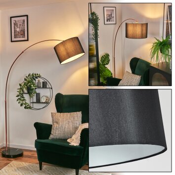 Soungou Staande lamp, Booglampen Koperkleurig, Zwart, 1-licht, Stoffen kap