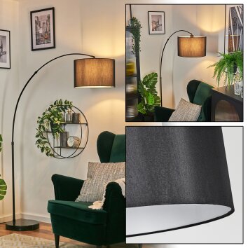 Soungou Staande lamp, Booglampen Zwart, 1-licht, Stoffen lampenkap