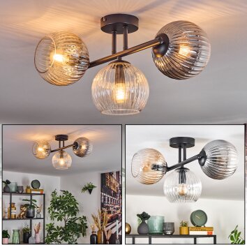 Gastor Plafondlamp, Kogellampje Amber, Duidelijk, Rookkleurig, 3-lichts
