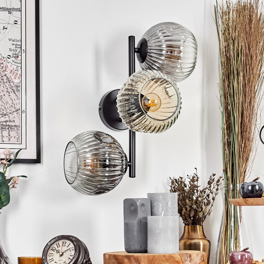 Ripoll Kogellampje, Wandlamp Amber, Duidelijk, Rookkleurig, 3-lichts