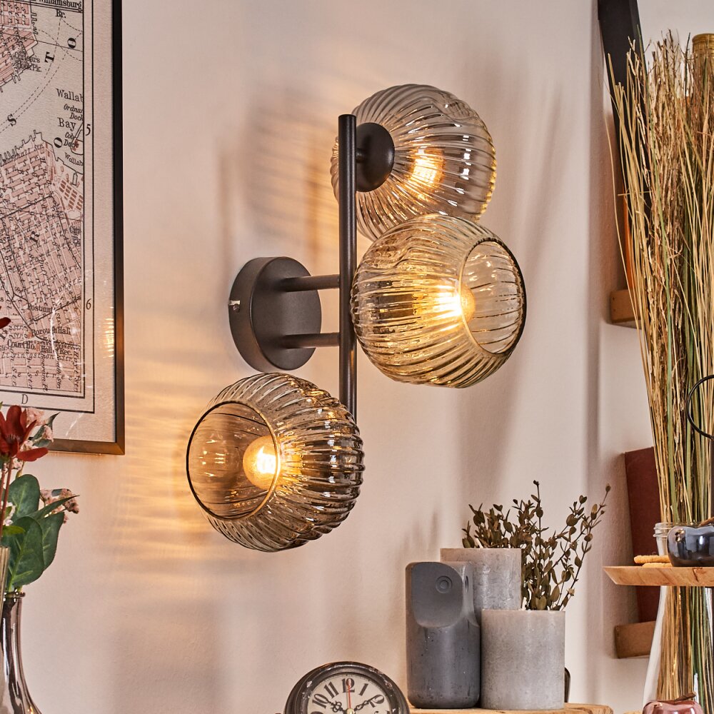 Ripoll Kogellampje, Wandlamp Amber, Duidelijk, Rookkleurig, 3-lichts