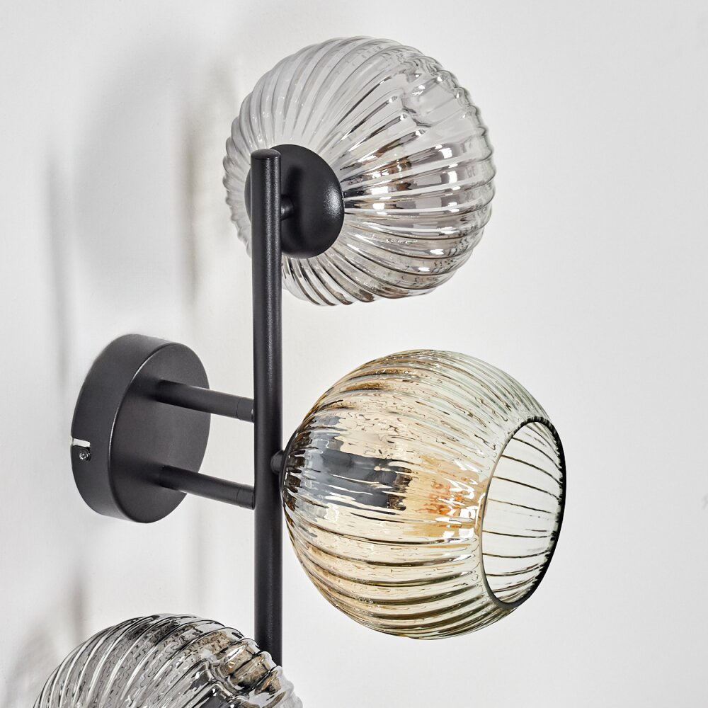 Ripoll Kogellampje, Wandlamp Amber, Duidelijk, Rookkleurig, 3-lichts