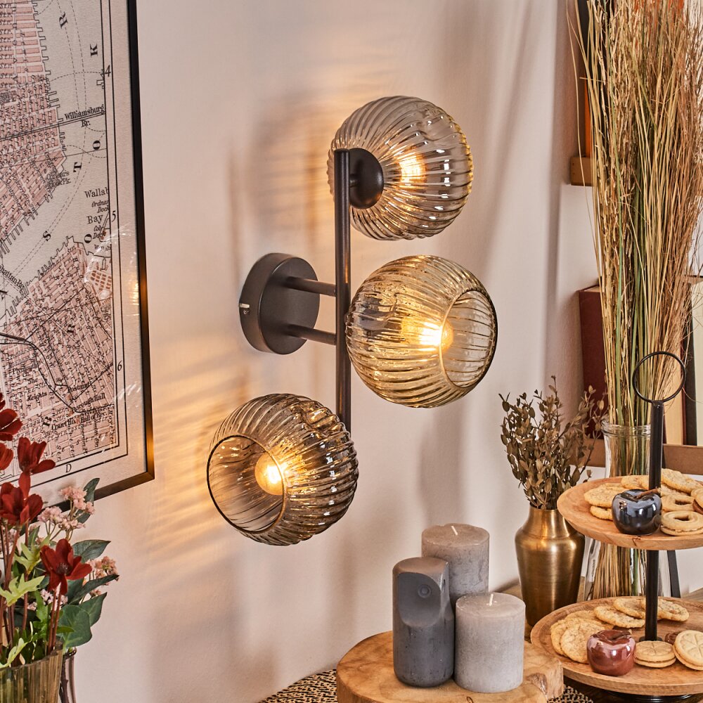 Ripoll Kogellampje, Wandlamp Amber, Duidelijk, Rookkleurig, 3-lichts